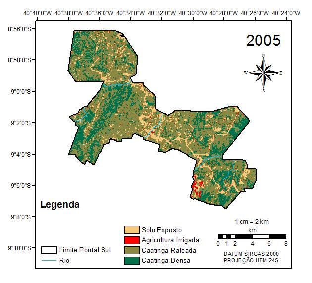 62 No ano de 2005 surgiram as primeiras áreas com agricultura irrigada em locais onde, anteriormente, eram caracterizadas como solo exposto, levando a crer que a atividade agrícola impulsionou o
