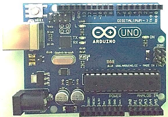 1.2. Arduino Uno Características Composto por 6 tipos de pinos: Pinos de controle RST (reset), REF (tensão de referência); Pinos de energia VCC (5V), GND (terra ou negativo da bateria), VIN (positivo