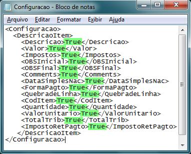 Tela 11 Altere de acordo com a empresa O conteúdo False ou True deve ser alterado para que as informações sejam concatenadas e apresentadas no campo Discriminação do Serviço.