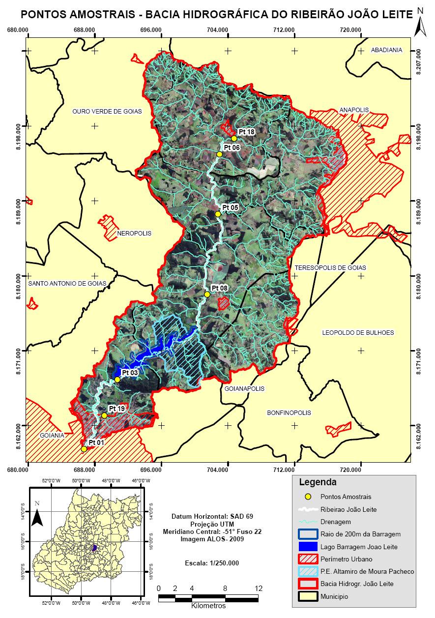 Goiânia/GO 19 a 22/11/2012 j Figura 1- Mapa dos pontos amostrais Bacia Hidrográfica do Ribeirão João Leite -