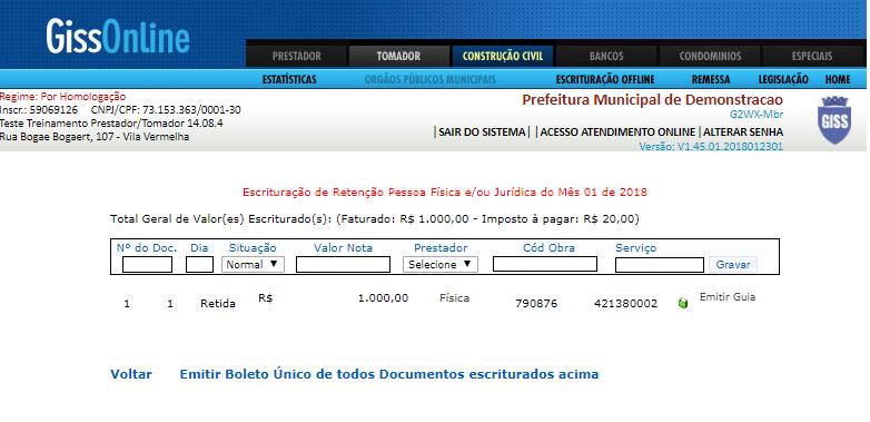 Opção Destinada a Escrituração Fiscal quando não há documento fiscal.