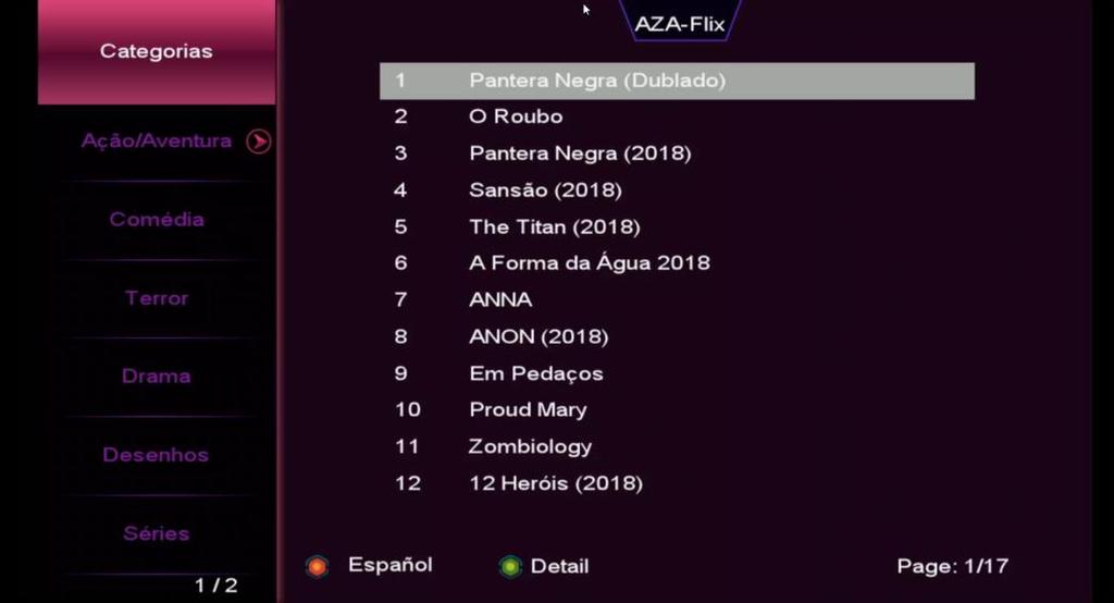 6.3) Menu>>IPTV>>AZA-Flix: Acesse e navegue pelo conteúdo das diversas categorias do AZAFlix.