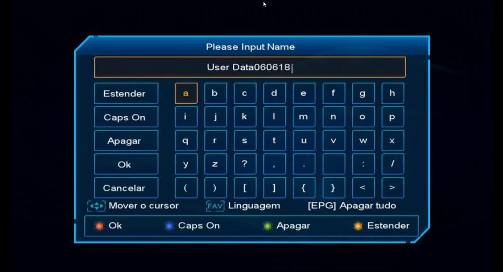 tela do teclado virtual: Escreva o nome desejado e pressione