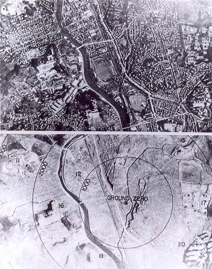 Montagem que mostra Nagasaki antes e depois da bomba atômica No dia 8 de setembro de 1945 o Supremo Tribunal rejeitou a apelação e o Segundo Caso Oomoto foi definitivamente solucionado.