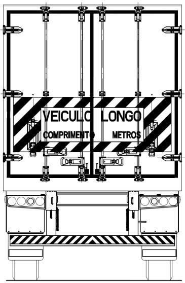 ANEXO V Sinalização especial de advertência traseira do tipo bipartida Especificações: dispositivo de segurança autoadesivo aplicado diretamente no veículo ou sobre placa metálica, de madeira de ou