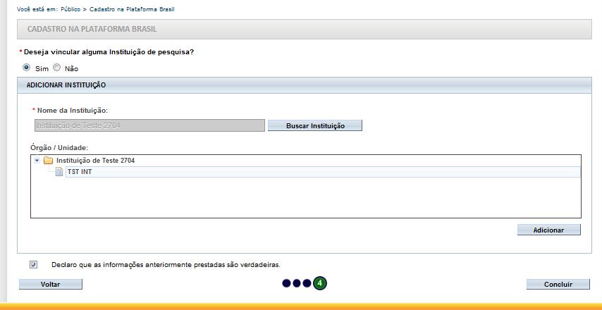 Órgão/Unidade deverá estar marcado ao clicar no botão adicionar.