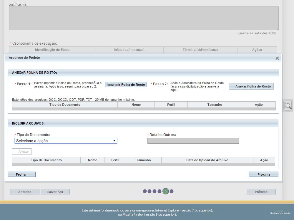 Ao clicar em <Próxima>, o sistema abrirá a tela para inclusão dos arquivos do projeto. Como incluir arquivos no Projeto?