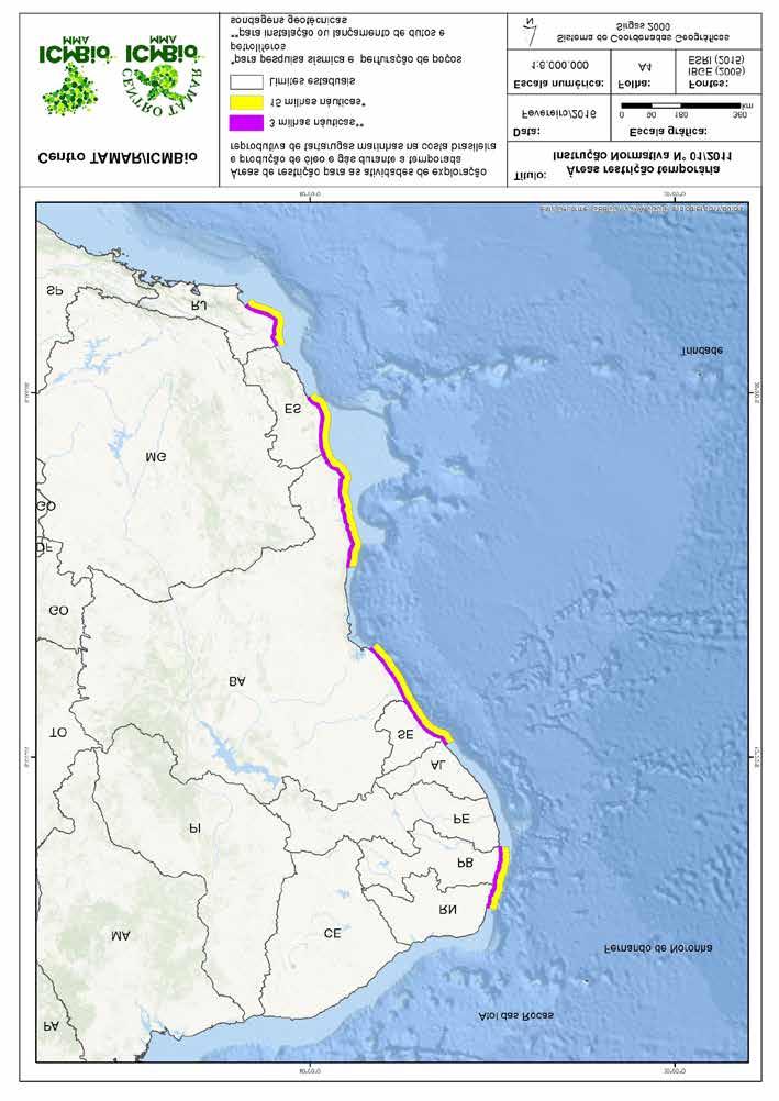 Figura 12. Áreas de restrição temporária para atividades de prospecção sísmica, perfuração e instalação de dutos marinhos (IN IBAMA/ICMBio nº 01/2011). 6.