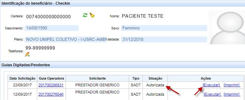 Ao lado do número da carteira do beneficiário ao clicar no ícone este beneficiário já possui.