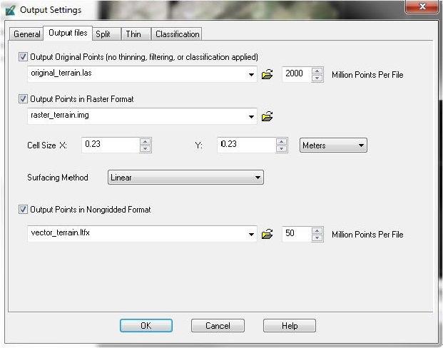 Geração do DTM a partir do módulo eate (5) Ative a aba Output files na opção Output Settings - Nesta aba ative as opções de criação de arquivos de saida.