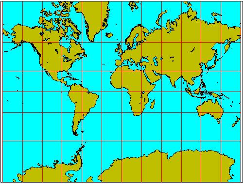 Projeção de Peters Imagem 4: Projeção de Mercator 1569 É também uma projeção cilíndrica, com os paralelos e meridianos representados ortogonalmente.