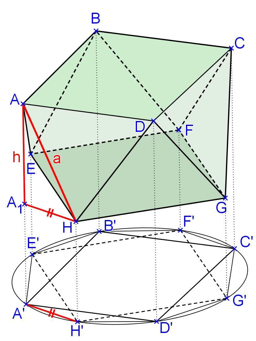 Geometria Descritiva 46 6. Representar um prisma quadrangular ABCD-EFGH, com uma base contida em um plano horizontal α, dados os vértices A(10,30,00), B(40,10,?