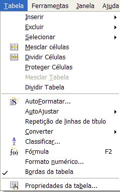 Informática André Alencar 11 10. Menu Tabela: a. Proteger Células: Impede a modificação de uma célula de uma tabela. b. Formato numérico.