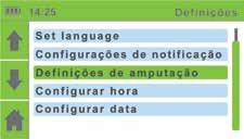 5.12 Alteração das definições do dispositivo Pode aceder ao menu Configurações no menu inicial. Para alterar as definições do dispositivos, prima o botão DEFINIÇÕES. Aparece o menu de definições.