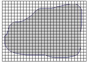 A figura a seguir ilustra o conjunto de quadrículas contidas em uma figura traçada sobre um mapa.