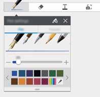 Utilidades Salva a configuração atual como perfil de caneta. Altera o tipo de caneta. Altera a grossura da linha. Altera a cor da caneta. Adiciona uma nova cor utilizando o seletor de cores.