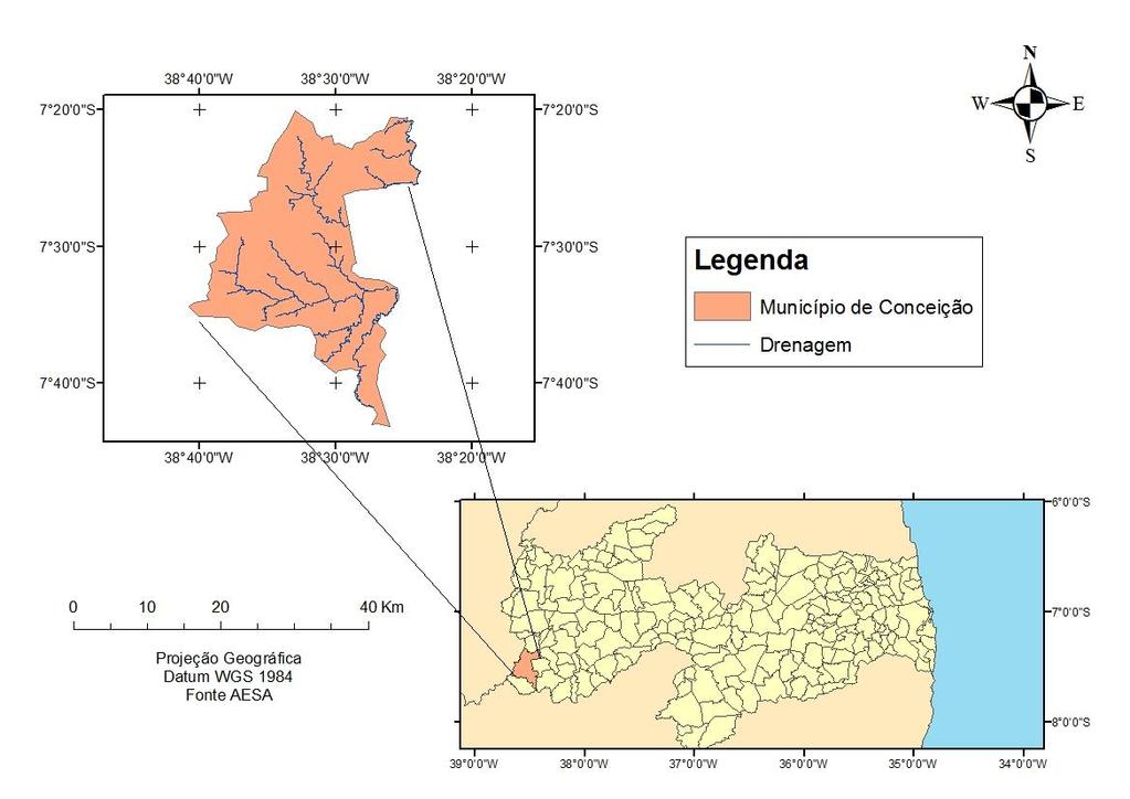O banco de dados georreferenciado foi fornecido pelo Laboratório de Estudos de Gestão de Água e Território - LEGAT da Universidade Federal da Paraíba.