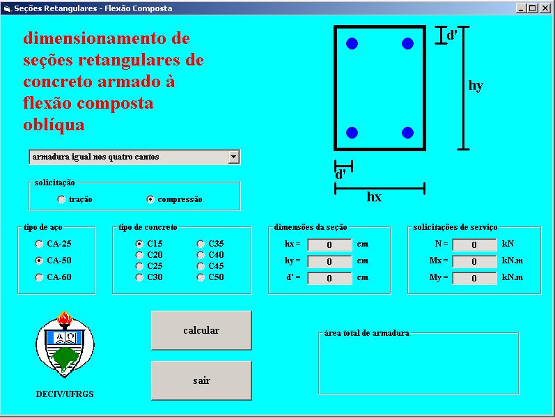 52 Figura 11 Interface do programa de flexão composta oblíqua Tabela 4 Solicitações, áreas de armaduras calculadas e adotadas nos pilares Pilar Lance M d,tot X M d,tot Y N d M k,tot X M k,tot Y N k