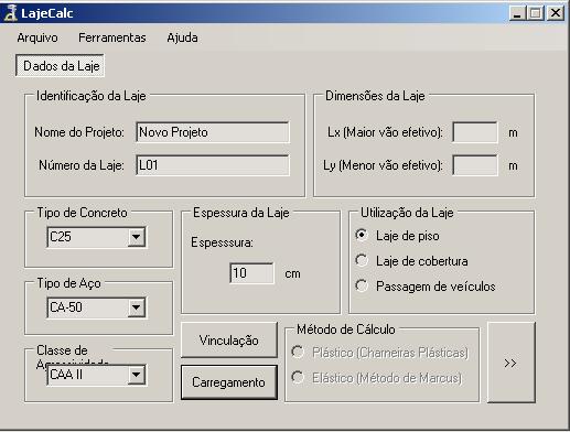 56 Figura 14 Interface do programa LajeCalc O próprio software indica se a flecha calculada foi menor que a admissível, de modo que cabe ao operador aumentar a espessura caso necessário.