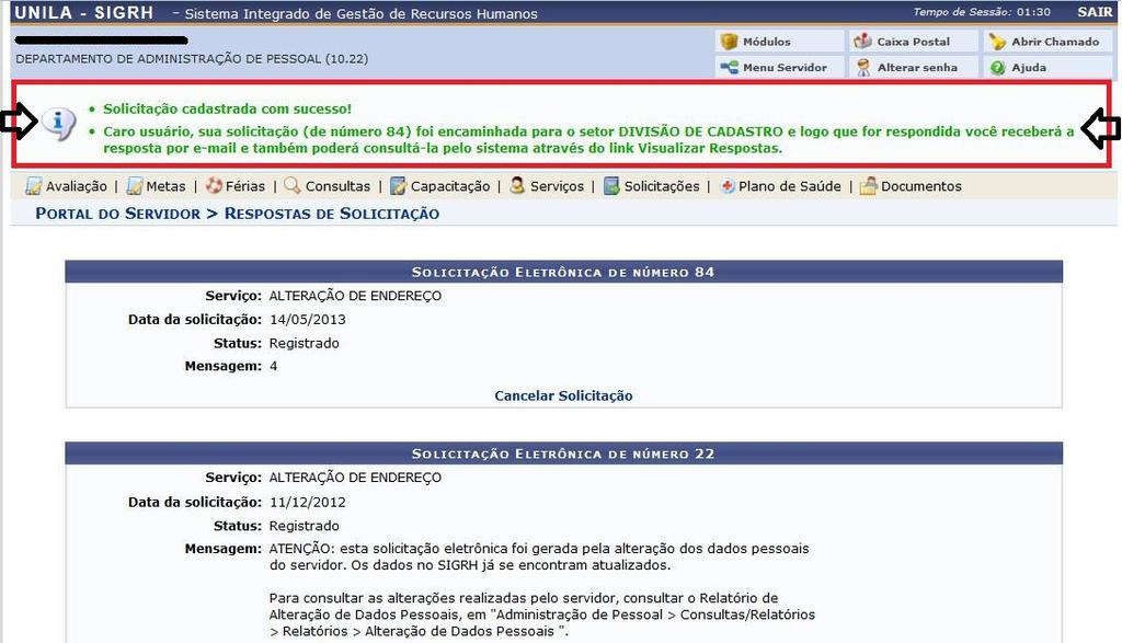 ALTERAÇÃO DE ENDEREÇO Selecione o tipo de solicitação de serviço desejada <ALTERAÇÃO DE ENDEREÇO>.