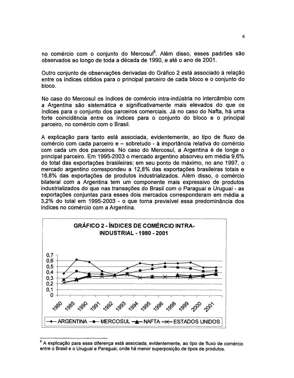 no comércio com o conjunto do Mercosul. Além disso, esses padrões são observados ao longo de toda a década de 1990, e até o ano de 2001.