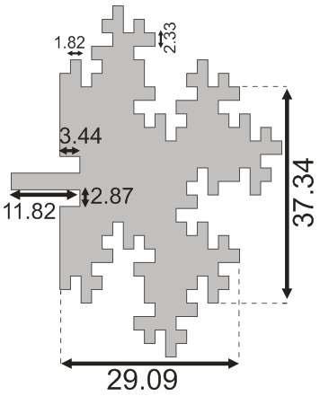 6 4. ESTRUTURA DA ANTENA QUASE-FRACTAL MODELADA Uma curva fractal é gerada recursivamente a partir de uma forma geradora inicial, conforme mostrado na Figura 1, porém para situações práticas,