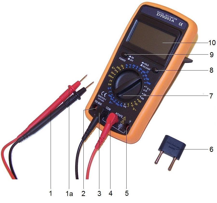 3B SCIENTIFIC FÍSICA Multímetro digital E 1018832 Instruções de operação 07/16 SD/UD 1 Cabos de medição 1a Proteção dos dedos 2 Tomada de medição de 10 A para a medição de corrente na faixa de 10 A