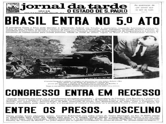 OS ATOS INSTITUCIONAIS Ato institucional é um decreto que permite ao governo modificar a legislação sem consultar o poder Legislativo.