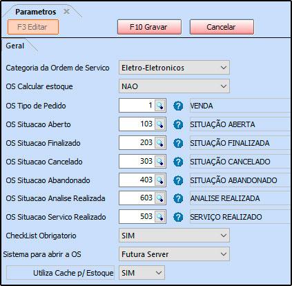 Caminho: Configurações > Parâmetros Referência: FOS20 Versão: 2018.11.05 Como Funciona: Esta tela é utilizada para parametrizar e restringir determinadas configurações do sistema.