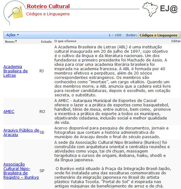 Após clicar sobre a área do conhecimento de sua