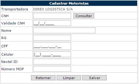 Tela 5.3 - Cadastrar Motoristas. Todos os campos devem ser preenchidos.