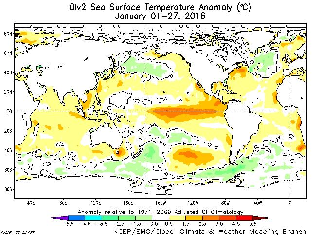 ANÁLISE DAS CONDIÇÕES HIDROMETEREOLÓGICAS 1 - Climatologia As condições da Temperatura da Superfície do Mar TSM observadas em janeiro mostram uma condição de aquecimento em todo o Pacifico Equatorial.