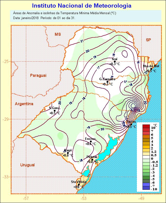 Figura 2. Temperatura Mínima, Temperatura Máxima e anomalias (janeiro/2018).