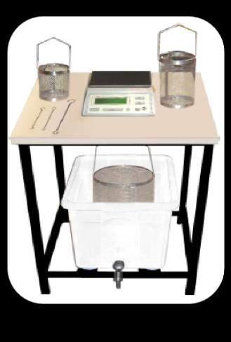 MESA PARA PESAGEM HIDROSTÁTICA Essa mesa permite a realização de ensaios de pesagem hidrostática para determinar a massa específica aparente e real de graus e amostras indeformadas de Solos e de