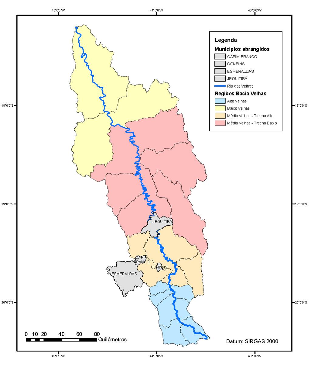 Contrato de Gestão IGAM nº 003/2017 - Ato Convocatório nº 001/2018 47 No mapa da Figura 02 é apresentada a bacia hidrográfica do Rio das Velhas, com a localização dos municípios selecionados para