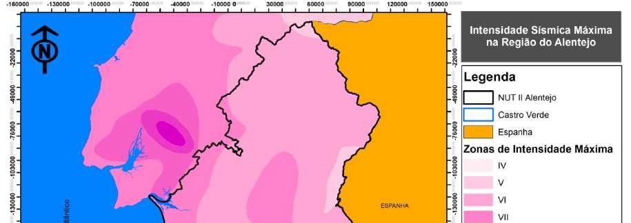 A carta de intensidade sísmica máxima observada, elaboradas de acordo com as intensidades dos sismos históricos e atuais, permite perceber que o perigo sísmico no Continente é significativo na região