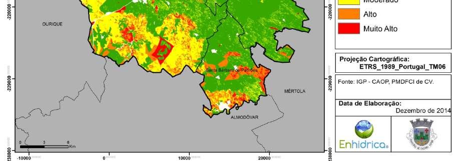 supressão e para as ações de prevenção quando lido em conjunto com o mapa da perigosidade. O risco atesta o potencial de perda em função da perigosidade, vulnerabilidade e valor económico.