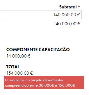 - Componentes do Projeto: devem ser listadas as componentes do projeto, com o seu valor global para a duração do projeto.