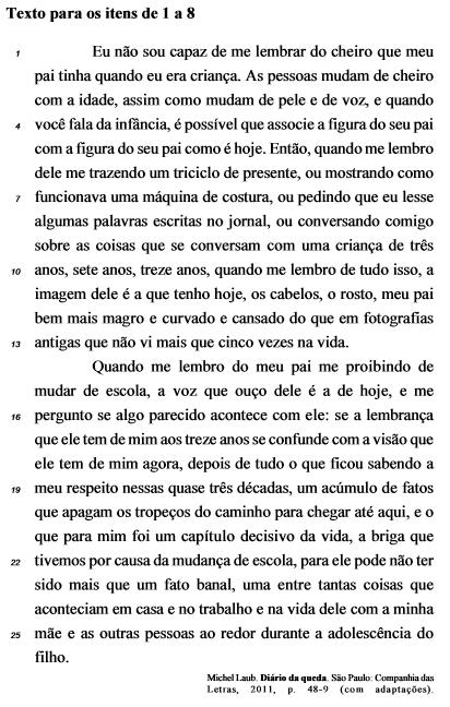 Com relação aos aspectos linguísticos e aos sentidos do texto, julgue os próximos itens. No trecho é possível que associe a figura do seu pai com a figura do seu pai como é hoje (l.