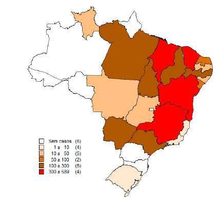 Casos de LV por UF de infecção, Brasil, 2016 2015 Primeiro caso humano no PR: Foz de Iguaçu 2017 Primeiros casos