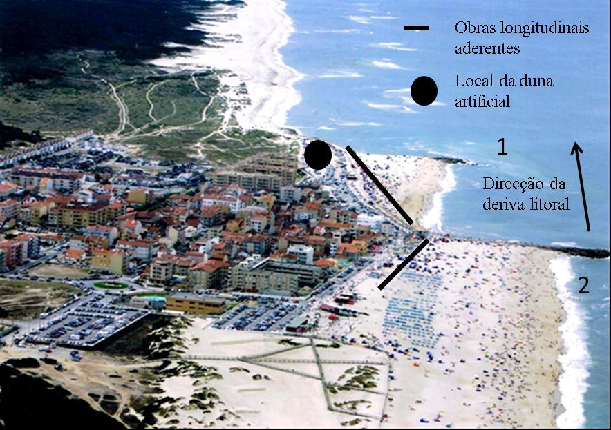 Comportamento de Quebramares Destacados no Litoral Noroeste Português dois esporões conjugados com obras longitudinais aderentes.