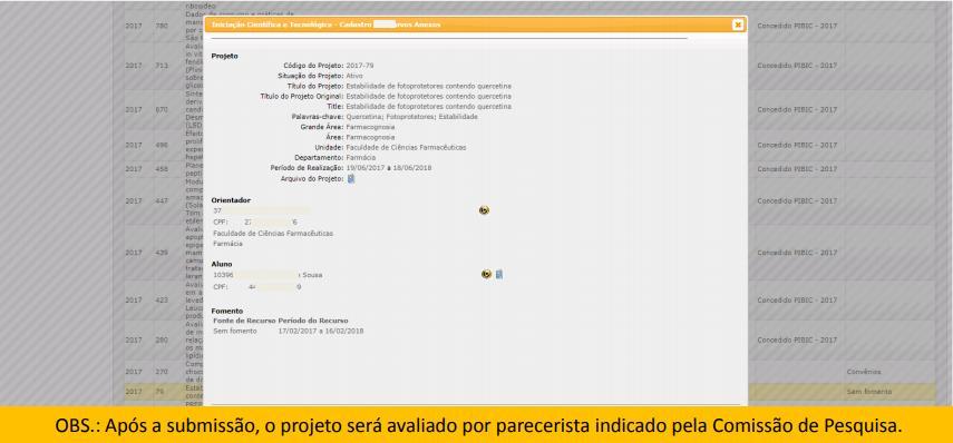 A situação do projeto será Inscrito.