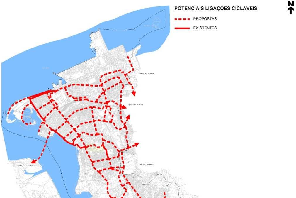 2. Elaboração da proposta de rede de percursos cicláveis > Definição da rede de potenciais ligações cicláveis > Articulação com a rede rodoviária >