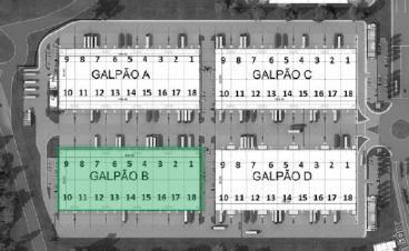 Galpão B Quadro de Áreas Galpão B (2) Armazenagem (m²) Mezanino (Escritório Superior) (m²) Marquise ou cobertura de docas (m²) QUADRO DE ÁREAS Vestiário Externo (m²) Área Privativa Parcial (m²) Área