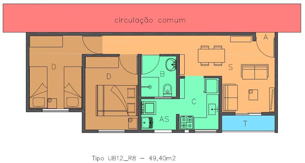 IX A NIDADE HABITACIONAL Os apartamentos serão compostos por sala de estar com terraço, sala de