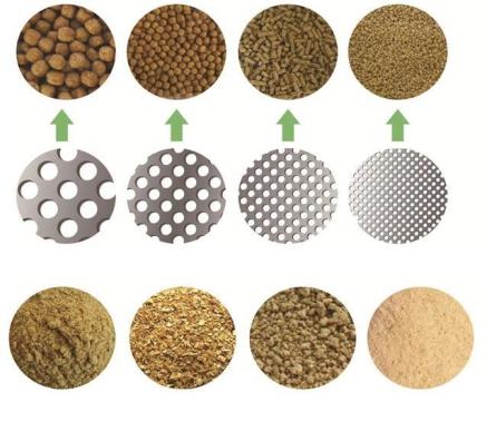 mais. A peletização de alimentos para animais pode resultar em pellets de:1,2 mm (0,047 pol) (rações de camarão), até 3 a 4