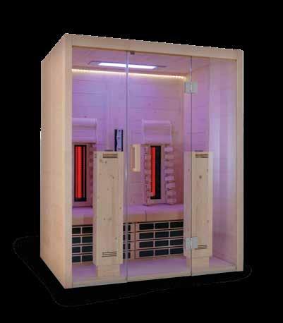 interior em cedro canadiano Design de vidro colorido Com elementos de aquecimento ajustáveis. Banco em madeira de cedro.