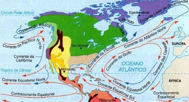 2ª atividade Correntes marítimas na América do Norte As correntes marítimas estão diretamente relacionadas com o clima de uma área.