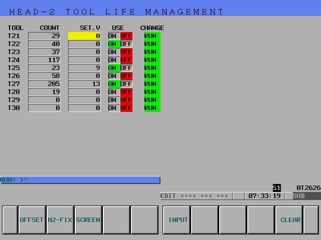 5 Pressione a Tecla Soft de vida da ferramenta [TOOL LIFE].