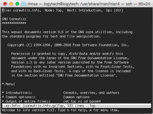 info A ferramenta de texto info é um sistema hipertexto baseado em menu desenvolvido pelo projeto GNU A ferramenta é capaz de mostrar documentação de várias shells,